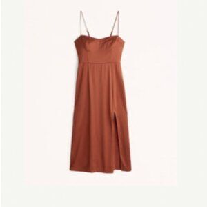 Abercrombie & Fitch High-Slit Satin Midi Dress